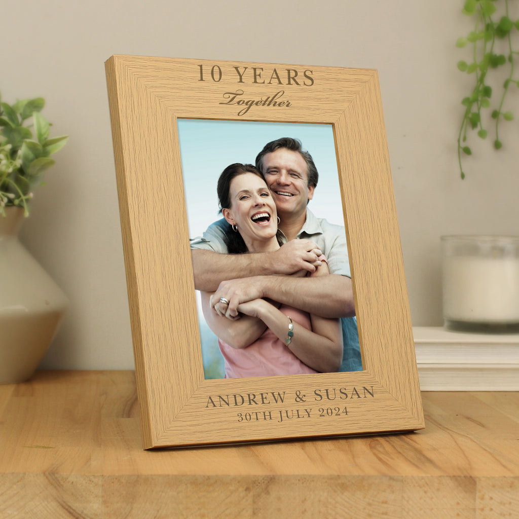 Personalised Anniversary 5x7 Oak Finish Photo Frame - Buy Wooden at GiftMasters.co.uk