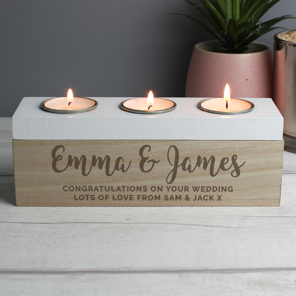 Personalised Free Text Triple Tea Light Box - Buy Wooden at GiftMasters.co.uk