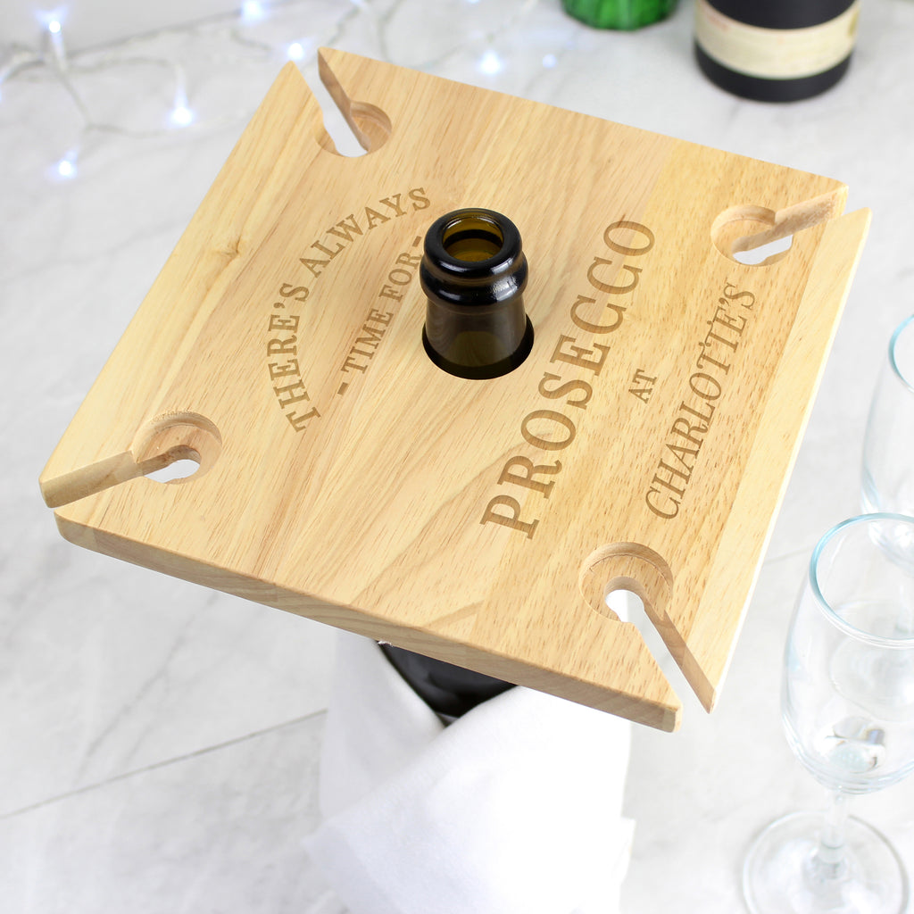 Personalised Prosecco Four Prosecco flute Holder & Bottle Holder - Buy Wooden at GiftMasters.co.uk