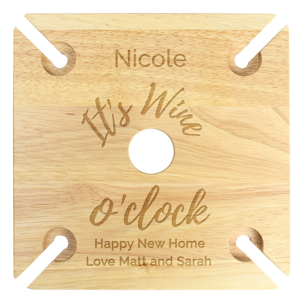 Personalised Wine O'clock Four Wine Glass Holder & Bottle Holder