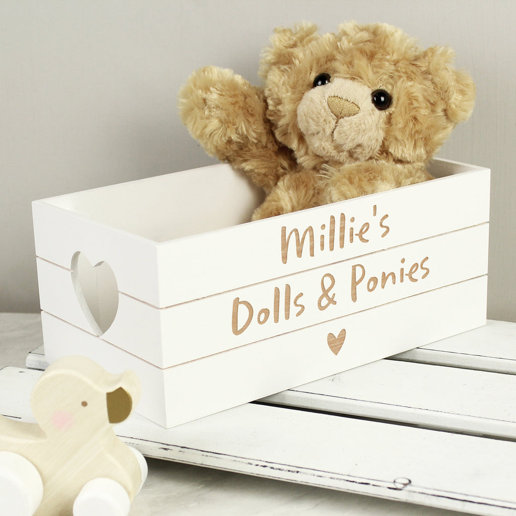 Personalised Free Text Heart White Wooden Crate - Buy Storage at GiftMasters.co.uk