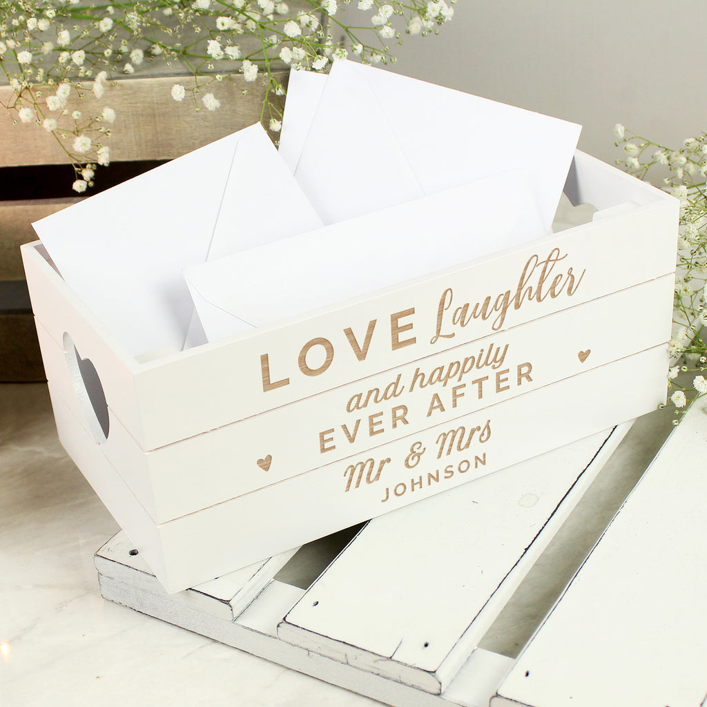 Personalised Love Laughter & ... White Wooden Crate - Buy Storage at GiftMasters.co.uk