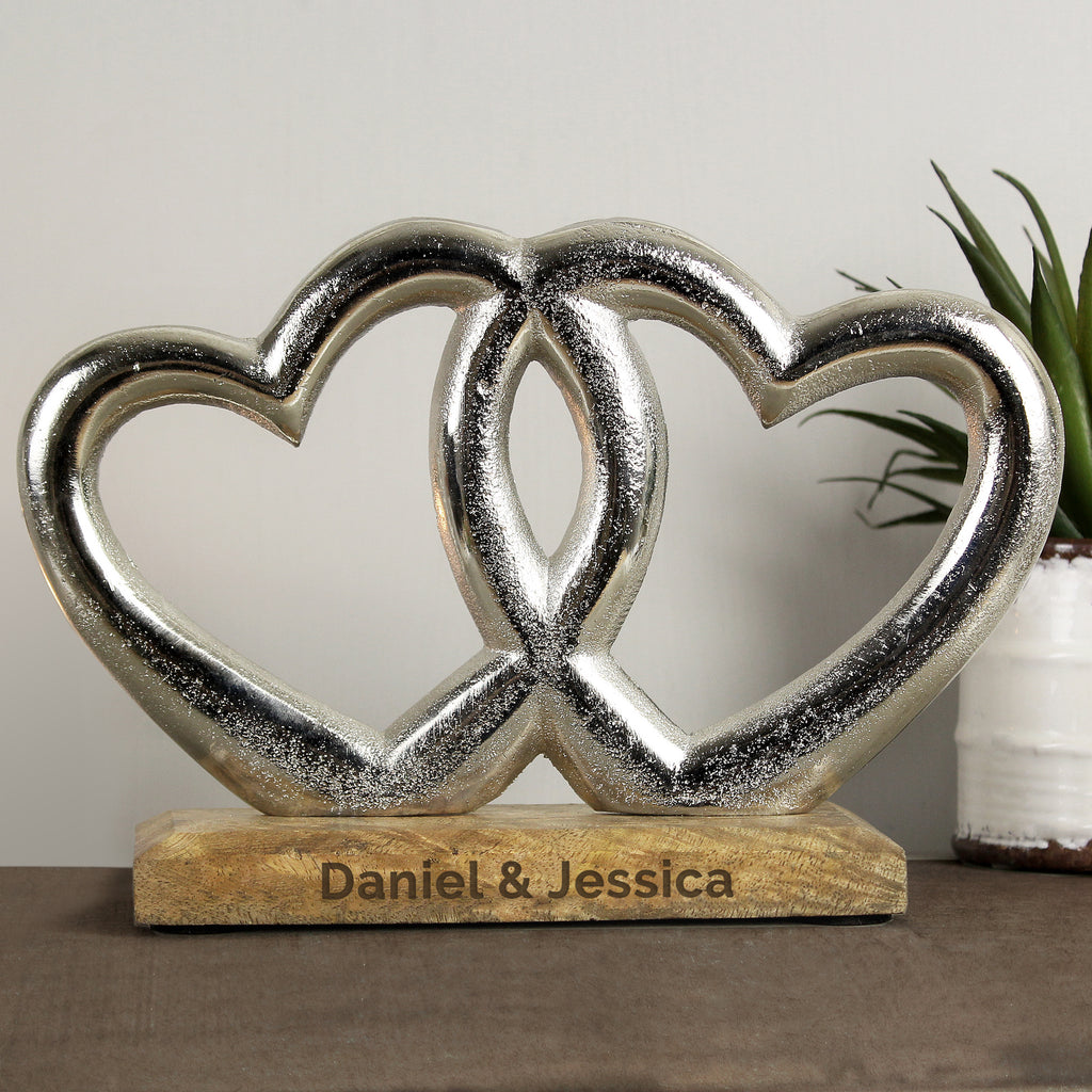 Personalised Free Text Double Heart Ornament - Buy Ornaments at GiftMasters.co.uk