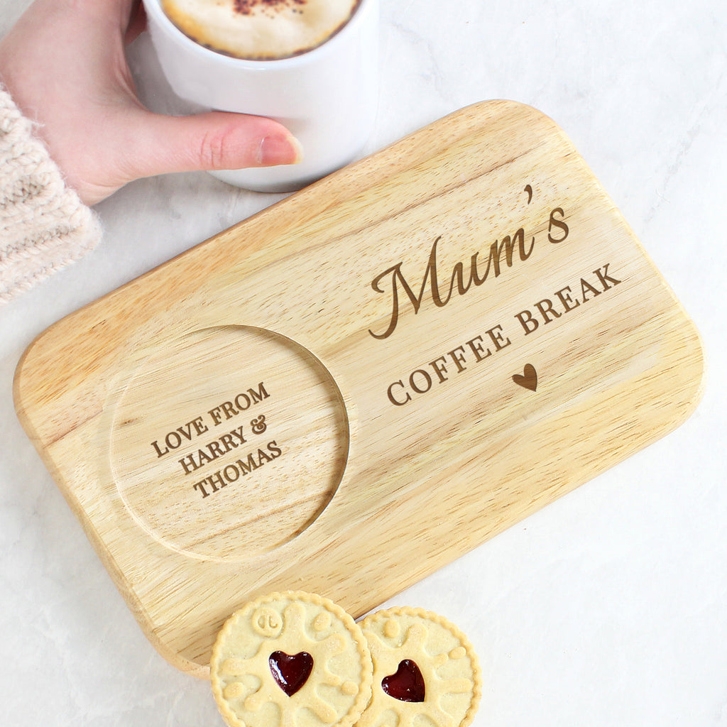 Personalised Heart Design Wooden Coaster Tray - Buy Wooden at GiftMasters.co.uk