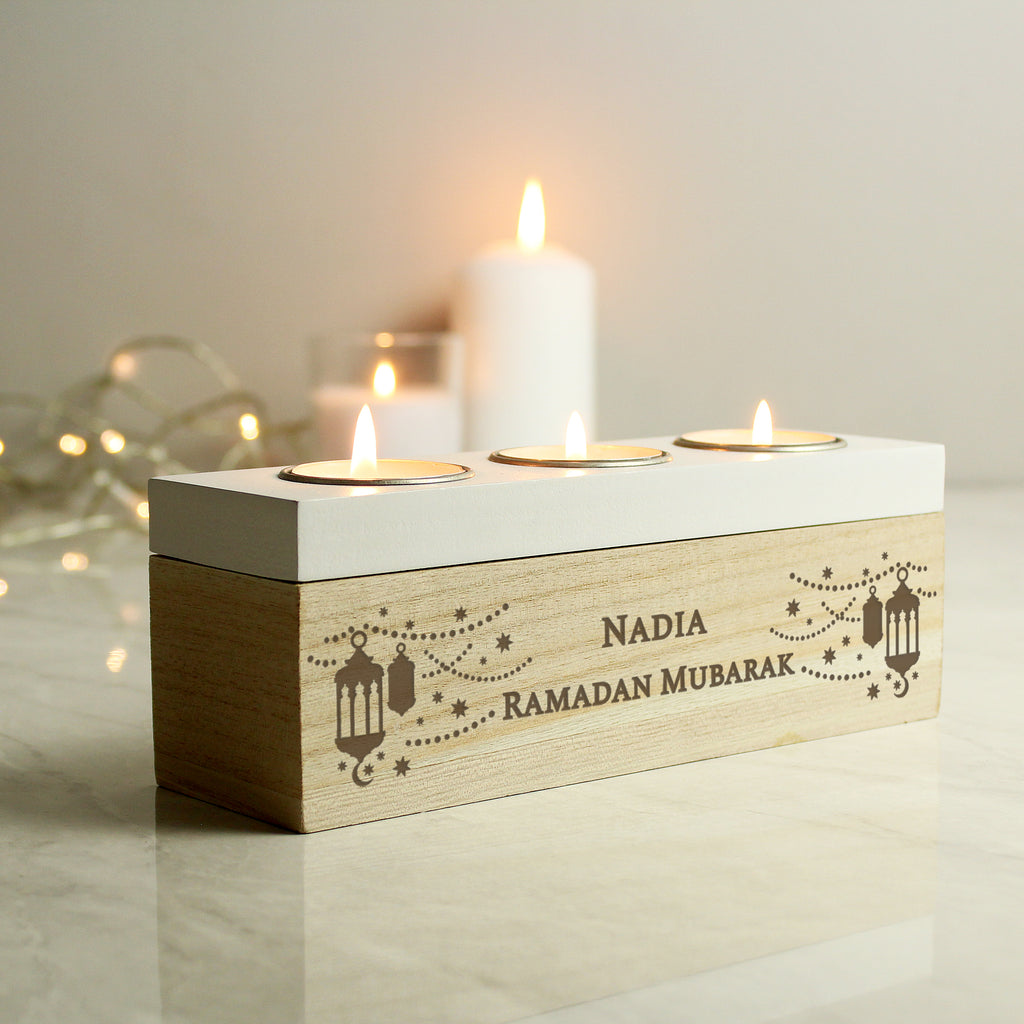 Personalised Eid and Ramadan Triple Tea Light Box - Buy Candles & Reed Diffusers at GiftMasters.co.uk