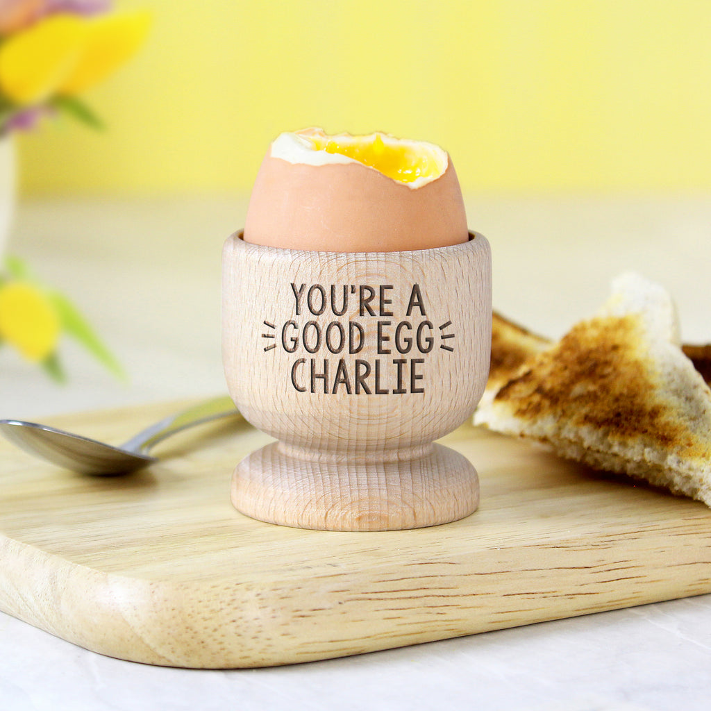 Personalised Wooden Egg Cup - Buy Mealtime Essentials at GiftMasters.co.uk