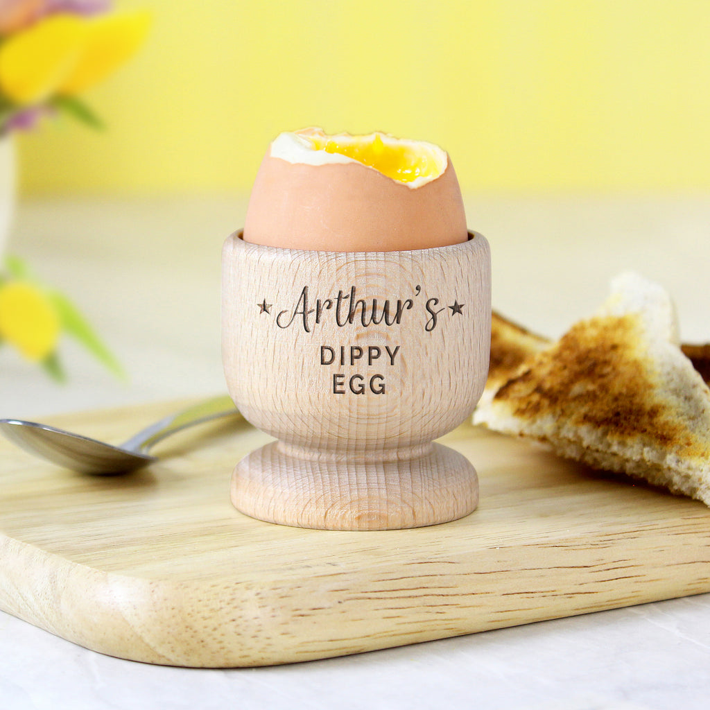 Personalised Stars Wooden Egg Cup - Buy Mealtime Essentials at GiftMasters.co.uk