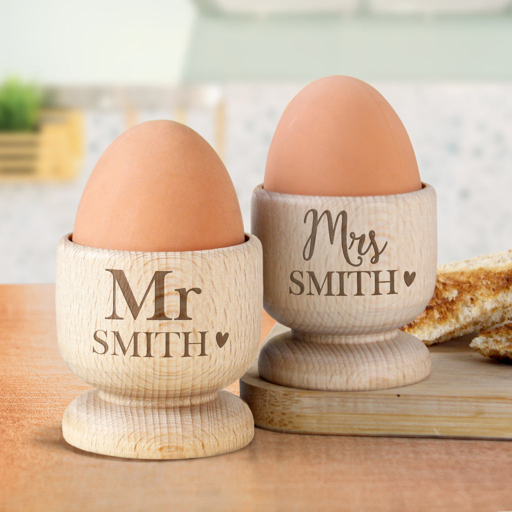 Personalised Couples Wooden Egg Cup Set - Buy Mealtime Essentials at GiftMasters.co.uk