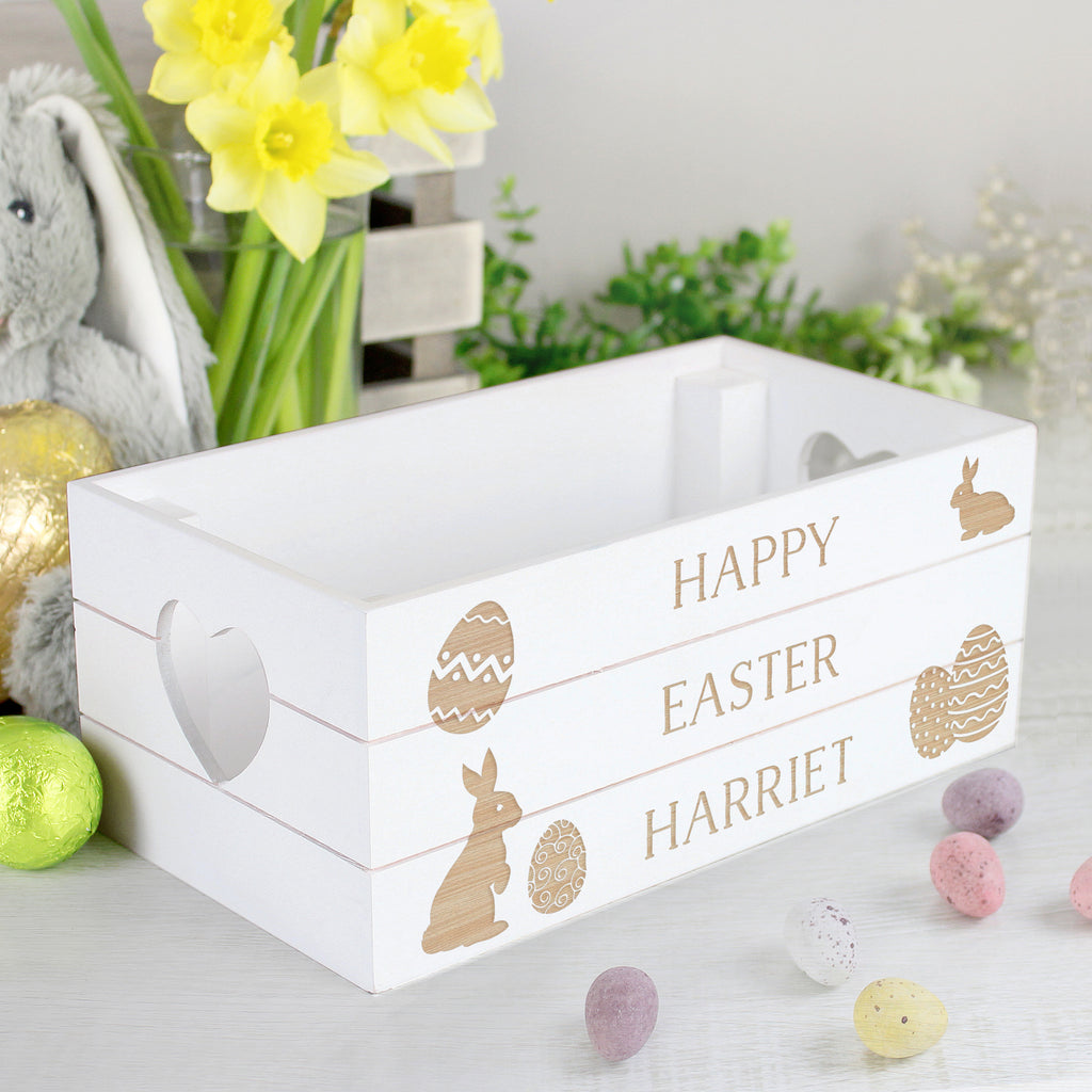 Personalised Easter Bunny Small Wooden Crate - Buy Storage at GiftMasters.co.uk