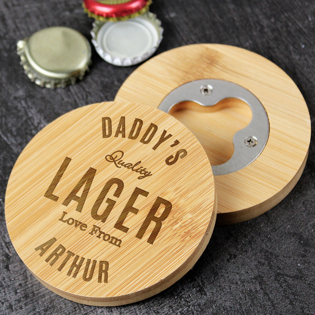 Personalised Free Text Bamboo Bottle Opener Coaster - Buy Glasses & Barware at GiftMasters.co.uk