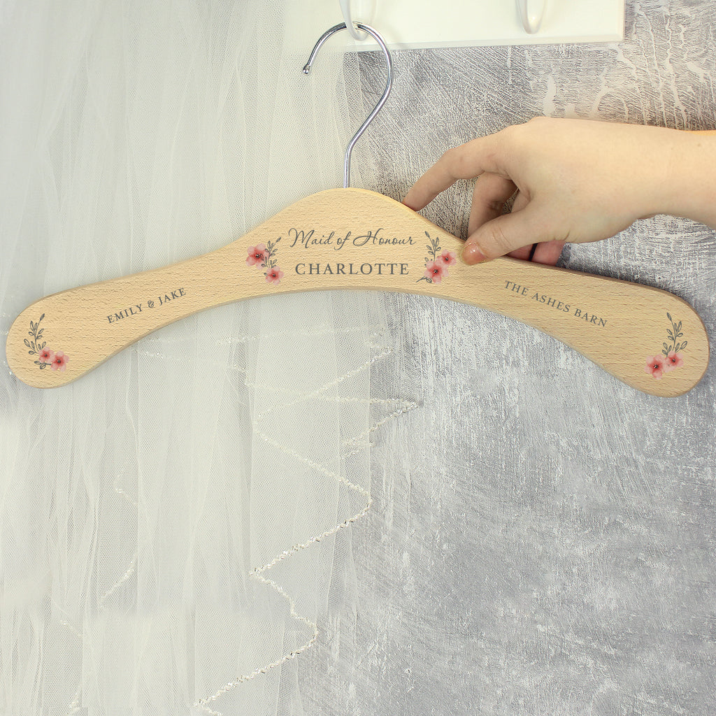 Personalised Pink Floral Wooden Hanger - Buy Wooden at GiftMasters.co.uk
