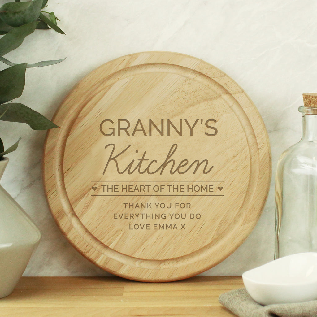 Personalised Heart of the Home Round Wooden Chopping Board - Buy Kitchen, Baking & Dining Gifts at GiftMasters.co.uk