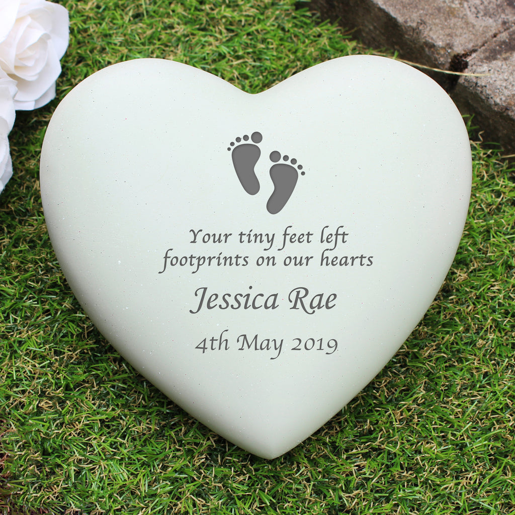 Personalised Footprints Heart Memorial - Buy Memorials at GiftMasters.co.uk