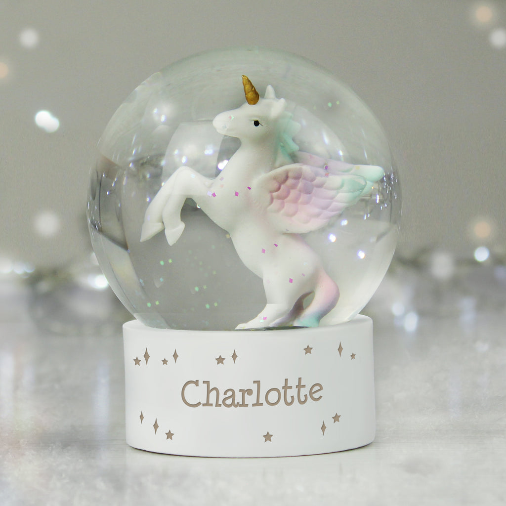 Personalised Unicorn Name Snow Globe - Buy Christmas Decorations at GiftMasters.co.uk
