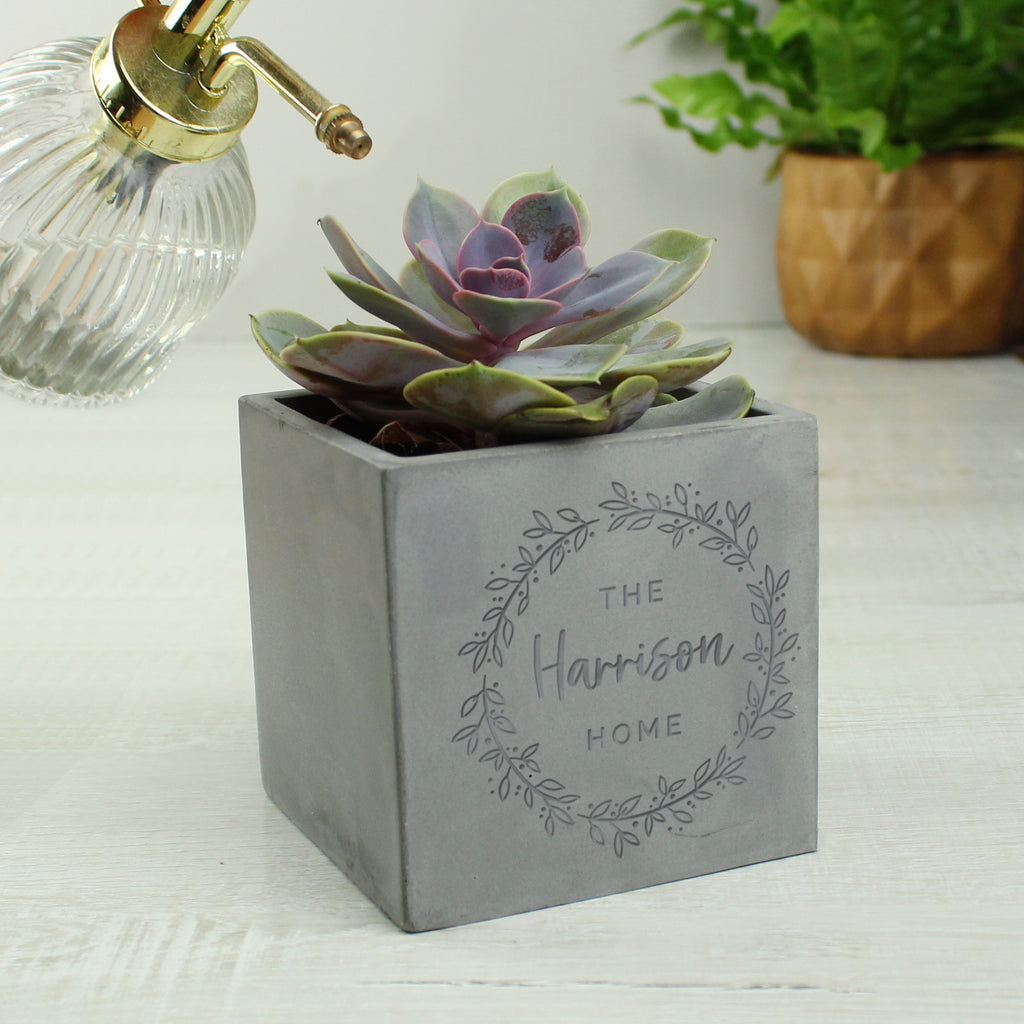 Personalised Floral Wreath Concrete Plant Pot - Buy Vases at GiftMasters.co.uk