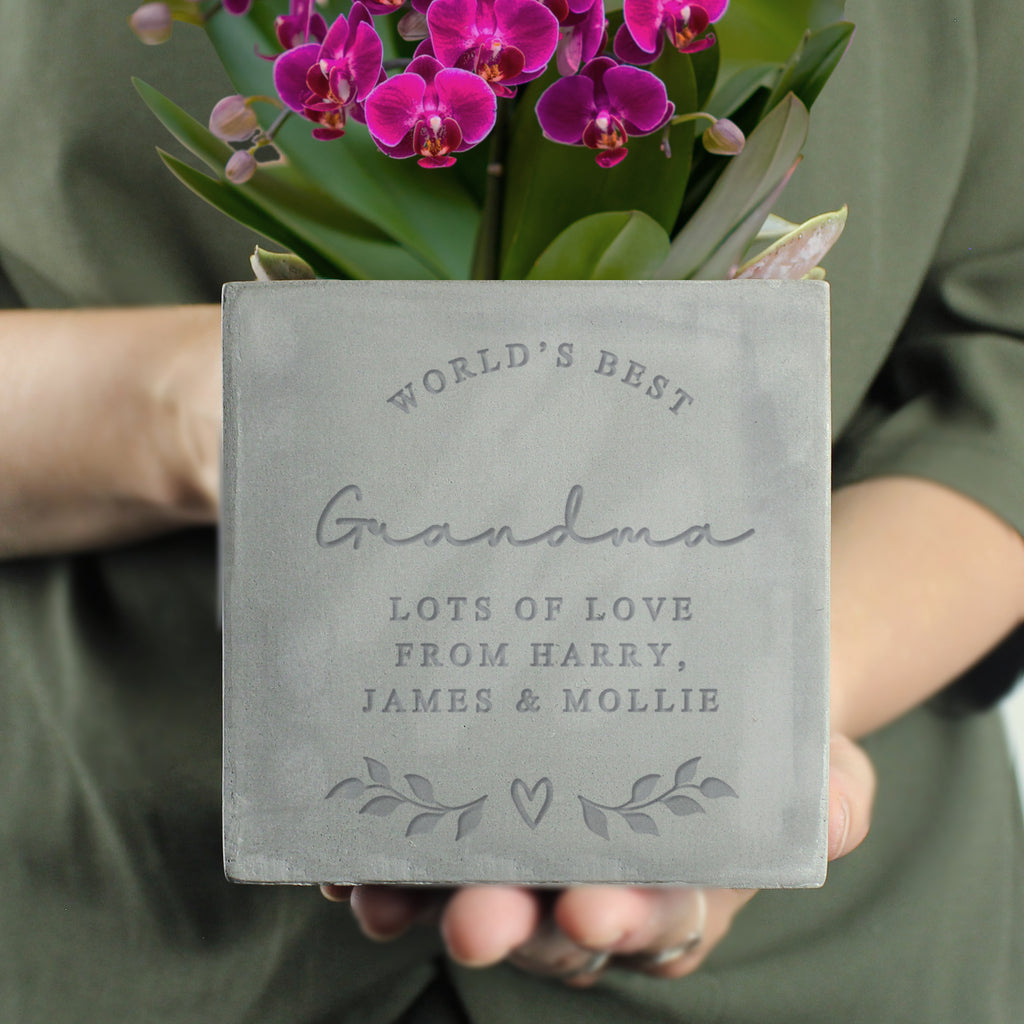 Personalised Free Text Concrete Plant Pot - Buy Vases at GiftMasters.co.uk