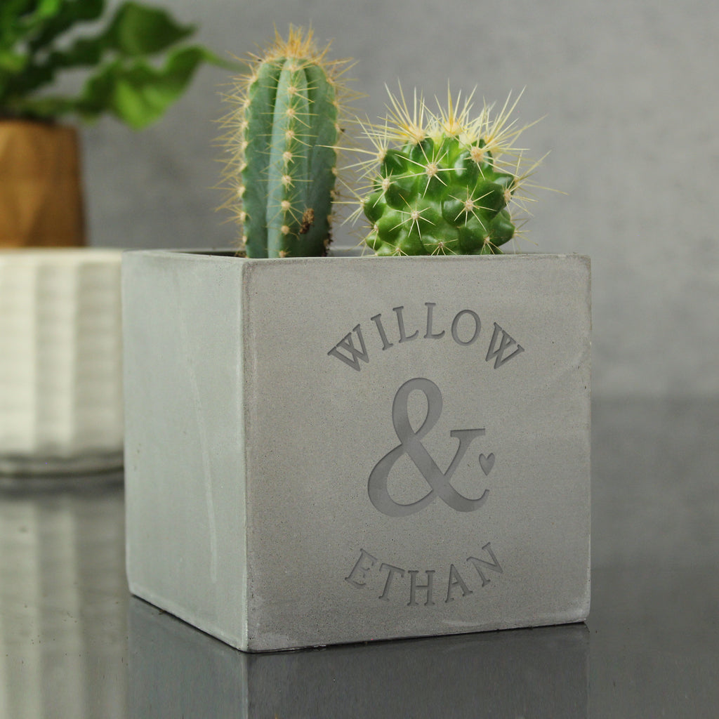 Personalised Ampersand Couples Concrete Plant Pot - Buy Vases at GiftMasters.co.uk