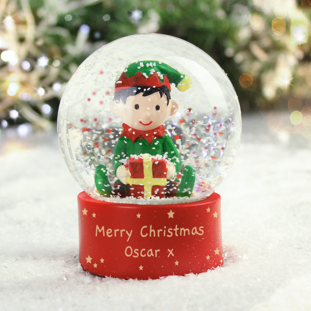 Personalised Message Elf Glitter Snow Globe - Buy Christmas Decorations at GiftMasters.co.uk