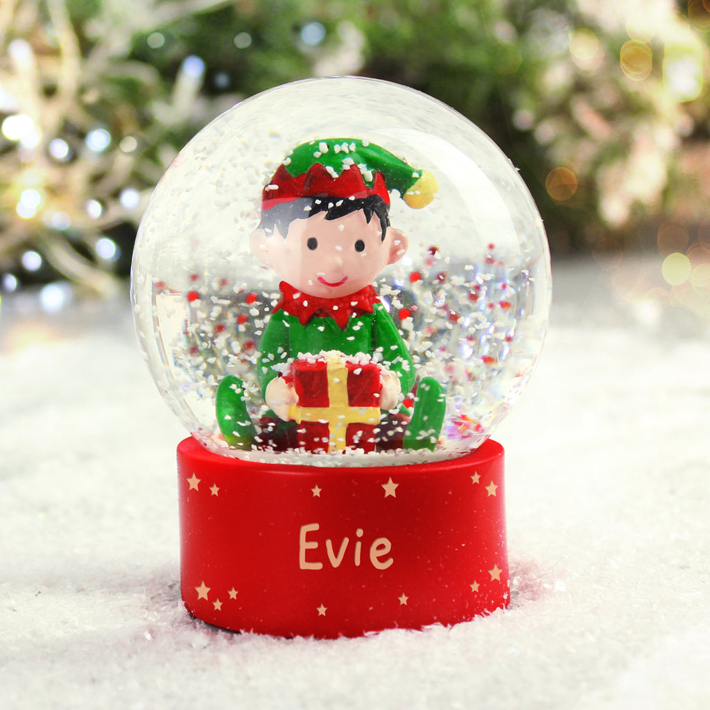 Personalised Name Only Elf Glitter Snow Globe - Buy Christmas Decorations at GiftMasters.co.uk