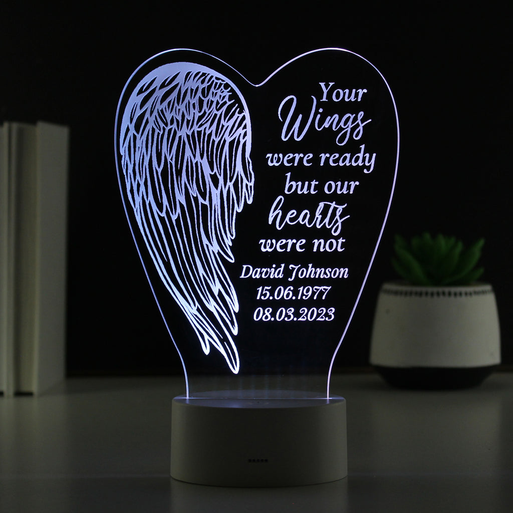 Personalised Angel Wings Memorial Colour Changing LED Light - Buy LED Lights, Candles & Decorations at GiftMasters.co.uk
