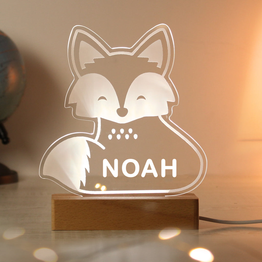 Personalised Fox Wooden Based LED Light - Buy LED Lights, Candles & Decorations at GiftMasters.co.uk