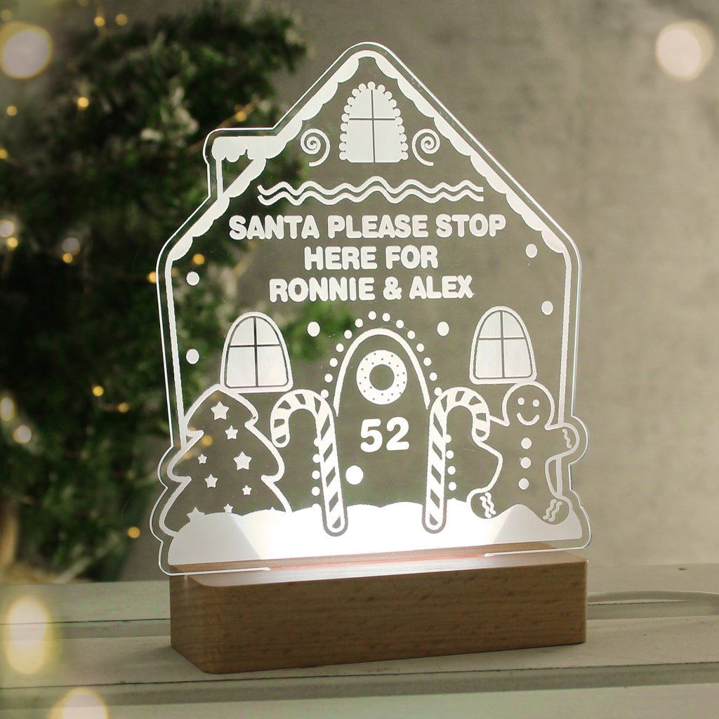 Personalised Gingerbread House Christmas Wooden Based LED Light - Buy LED Lights, Candles & Decorations at GiftMasters.co.uk