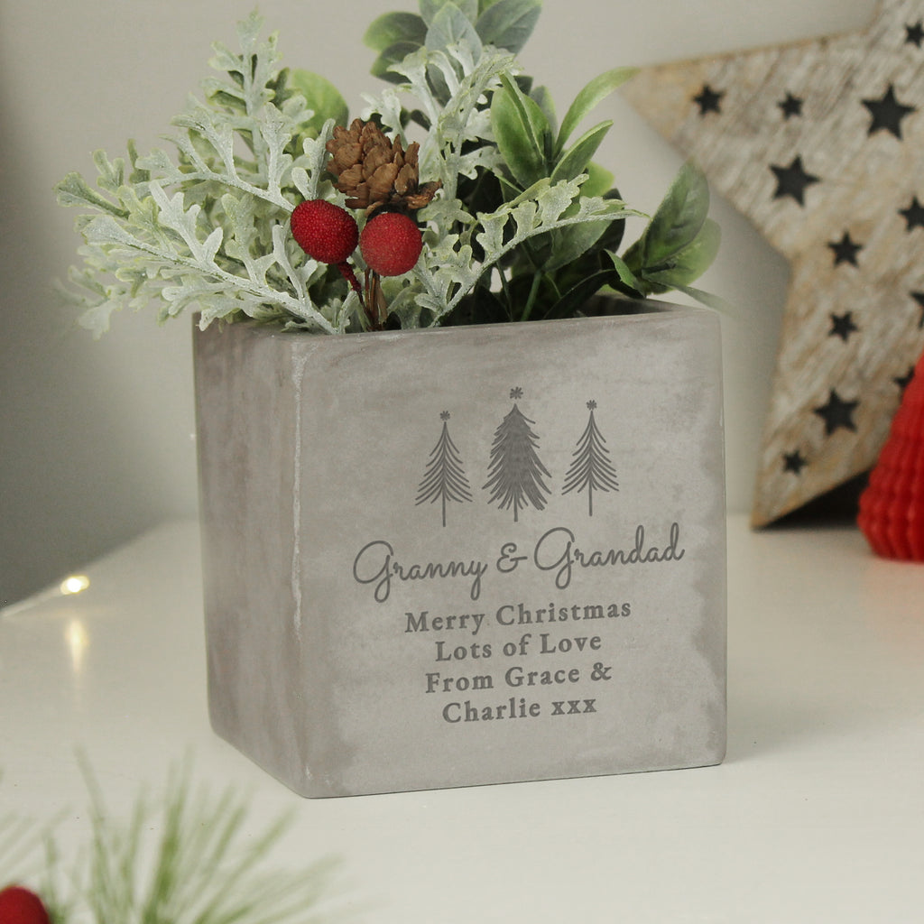 Personalised Christmas Tree Concrete Planter - Buy Vases at GiftMasters.co.uk