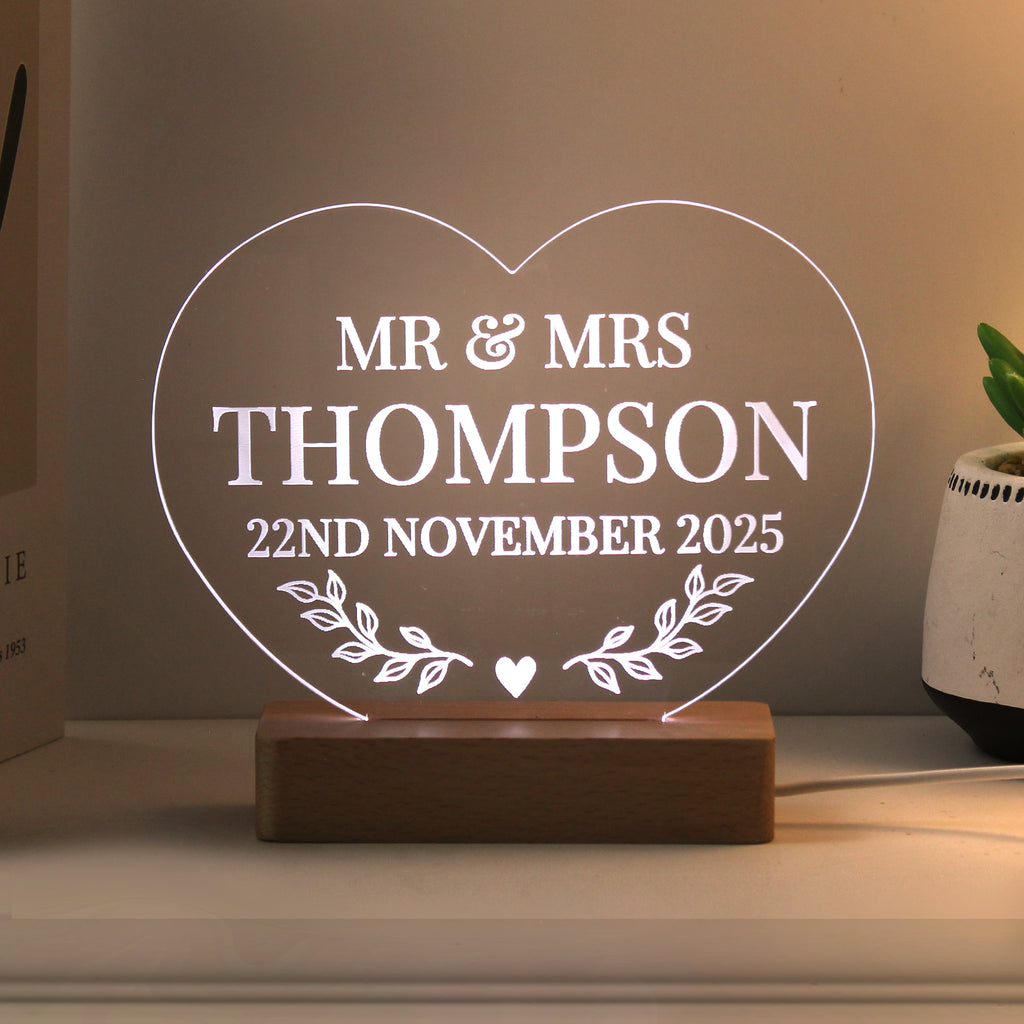 Personalised Wedding Heart LED Light - Buy LED Lights, Candles & Decorations at GiftMasters.co.uk
