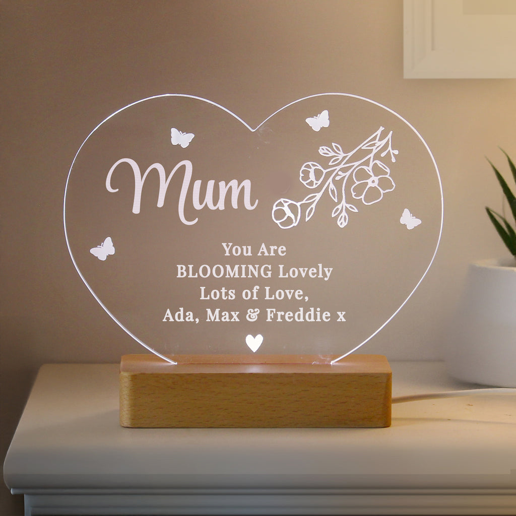 Personalised Floral Heart LED Light - Buy LED Lights, Candles & Decorations at GiftMasters.co.uk