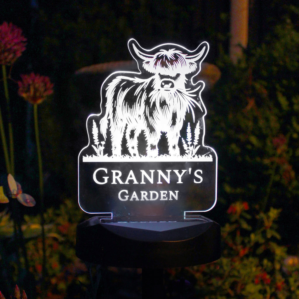 Personalised Highland Cow Garden Solar Light - Buy LED Lights, Candles & Decorations at GiftMasters.co.uk