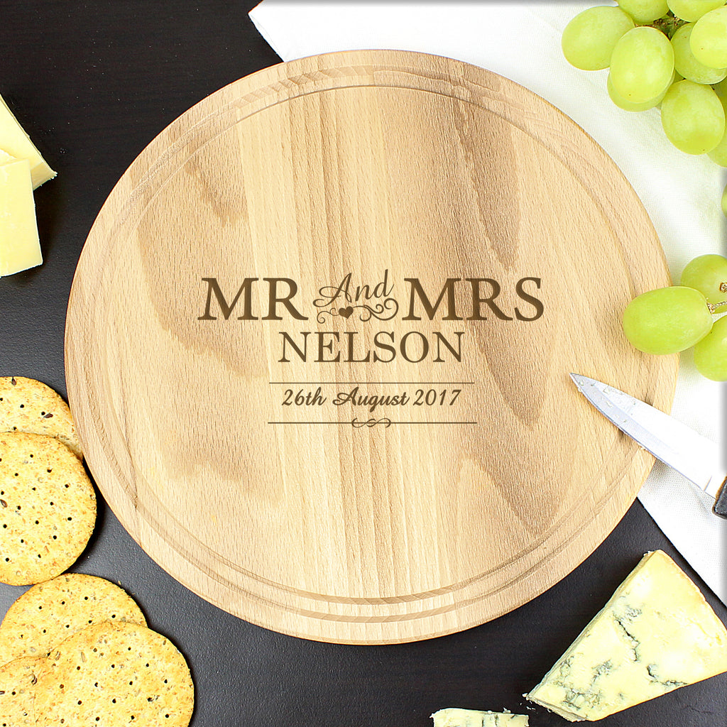Personalised Mr & Mrs Round Chopping Board - Buy Kitchen, Baking & Dining Gifts at GiftMasters.co.uk