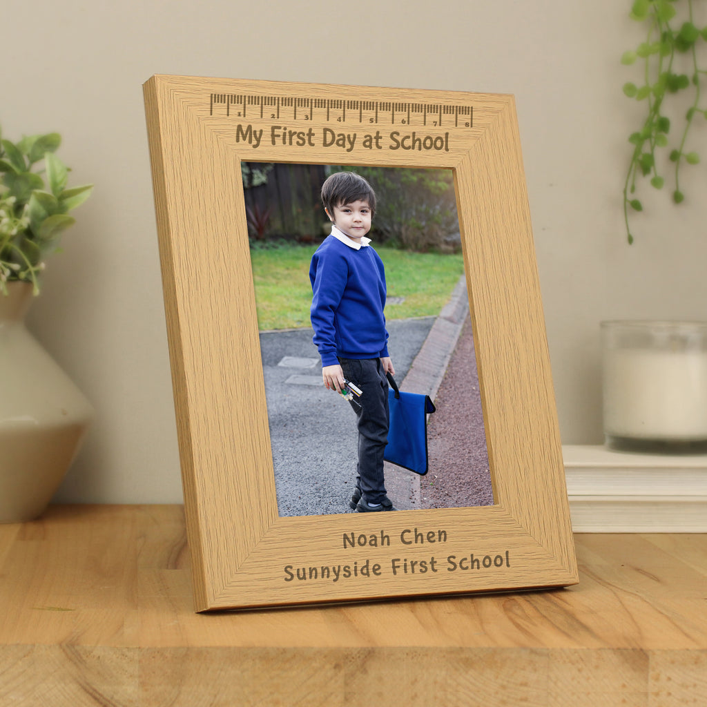 Personalised My First Day at School 5x7 Oak Finish Photo Frame - Buy Photo Frames, Albums and Guestbooks at GiftMasters.co.uk