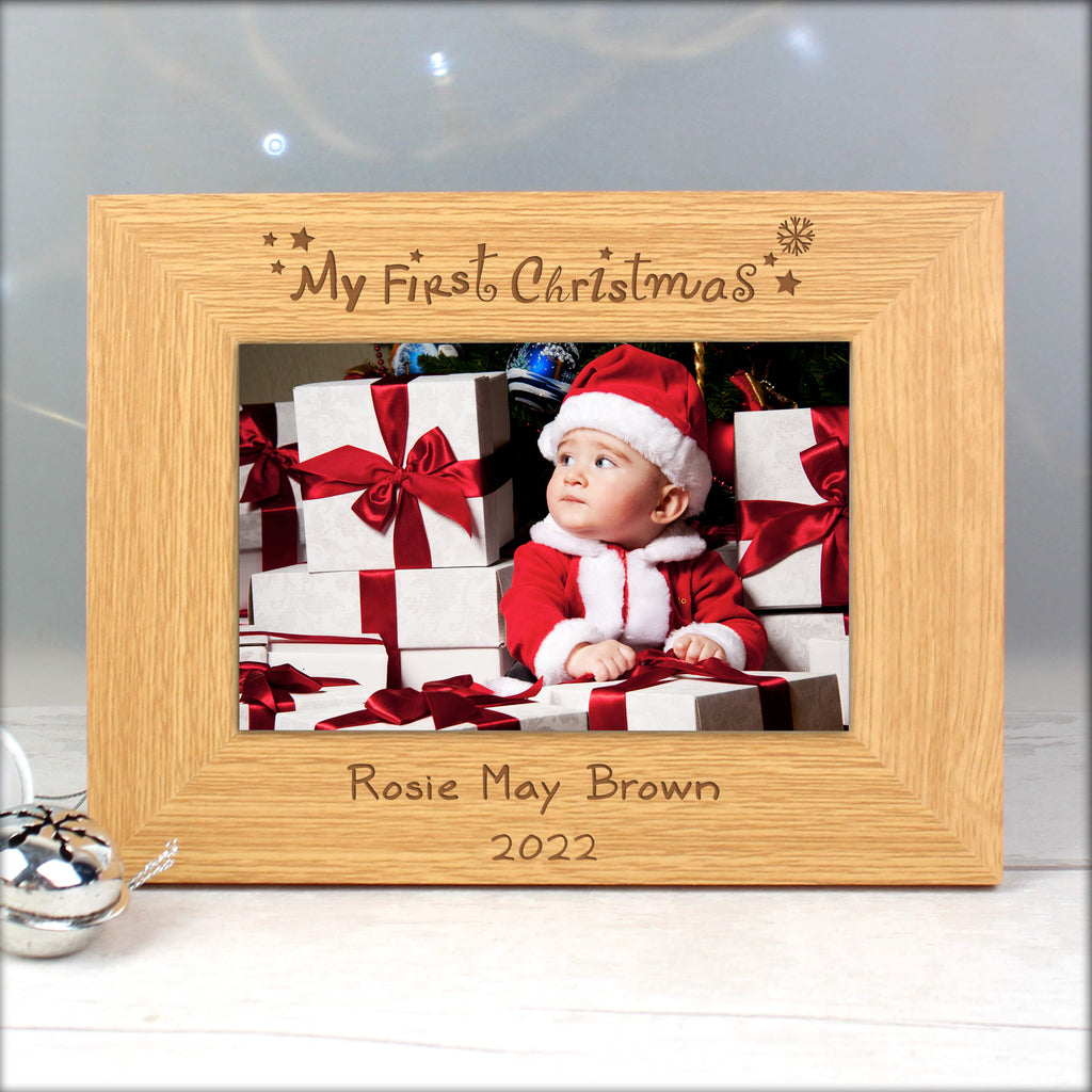 Personalised Oak Finish 6x4 My First Christmas Photo Frame - GiftMasters.co.uk