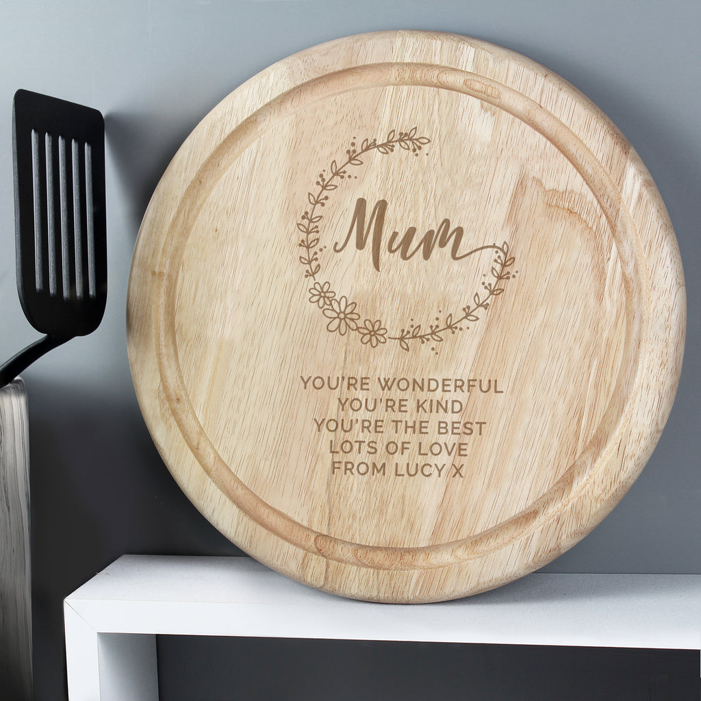 Personalised Mum Round Wooden Chopping Heart - Buy Wooden at GiftMasters.co.uk