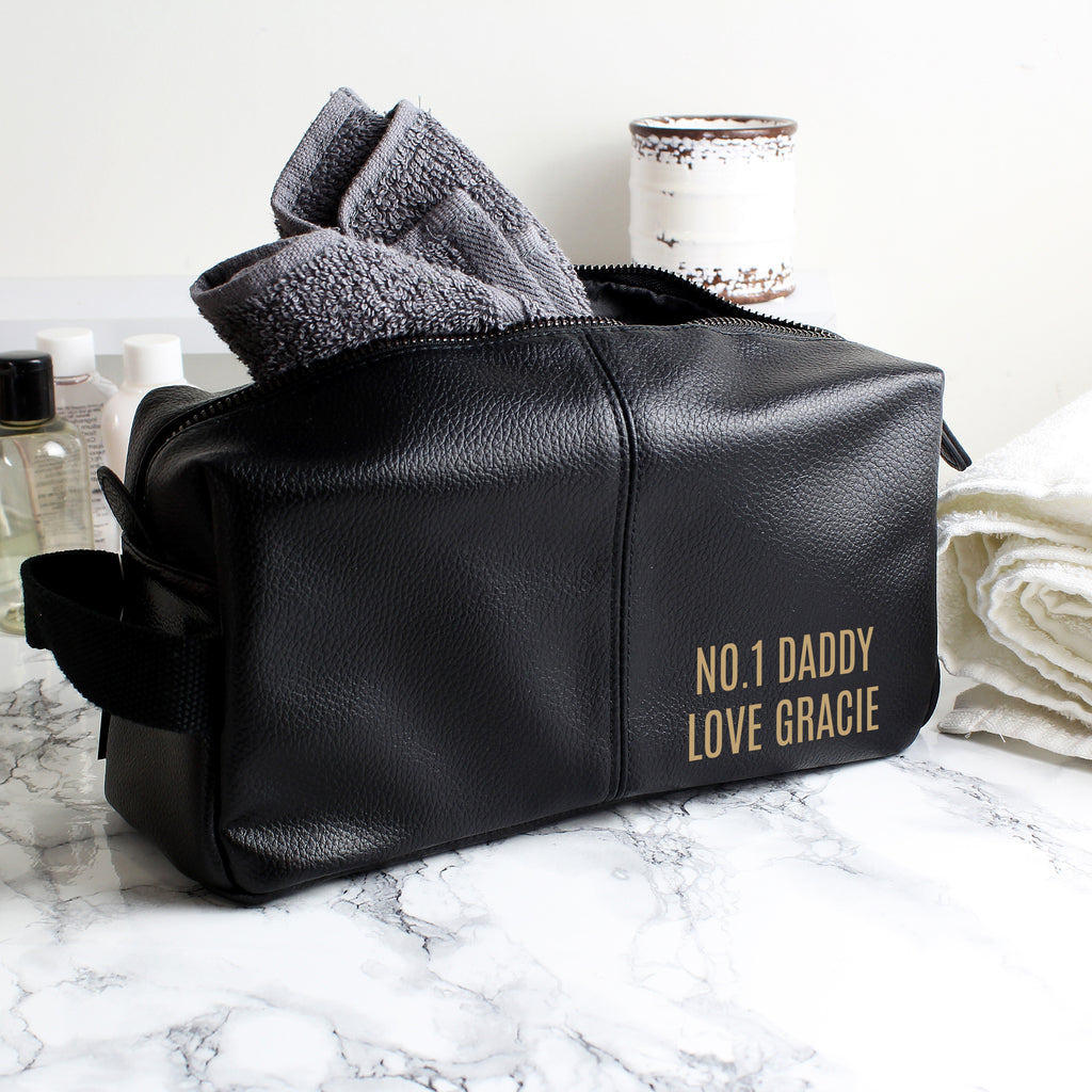 Personalised Luxury Black leatherette Wash Bag - Buy Leather & Leatherette at GiftMasters.co.uk
