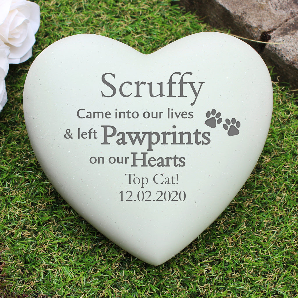 Personalised Pet Pawprints Heart Memorial - Buy Memorials at GiftMasters.co.uk