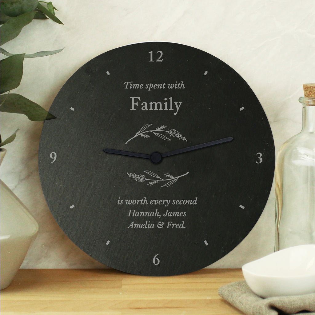Personalised Free Text Botanical Slate Clock - Buy Clocks & Watches at GiftMasters.co.uk