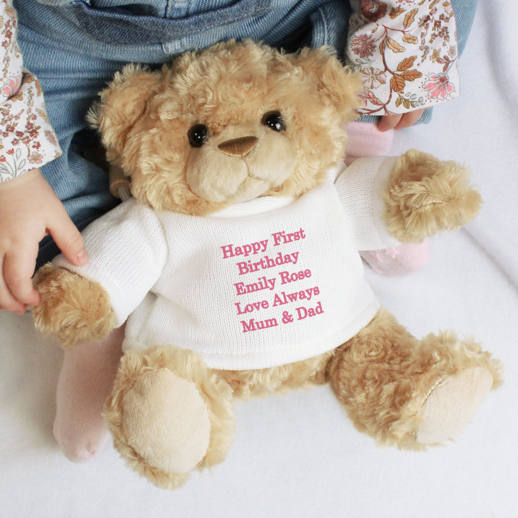 Personalised Message Teddy Bear - Pink - Buy Plush at GiftMasters.co.uk