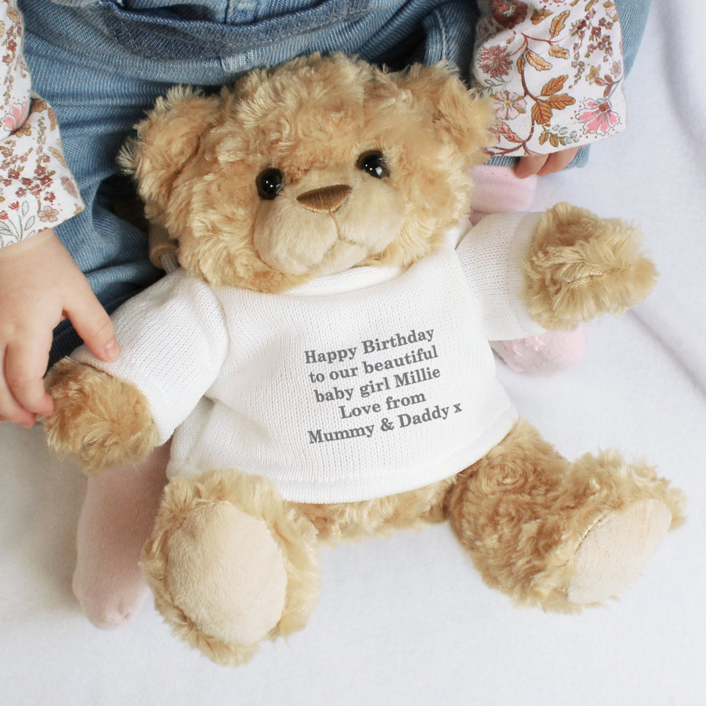 Personalised Message Teddy Bear - Grey - Buy Plush at GiftMasters.co.uk