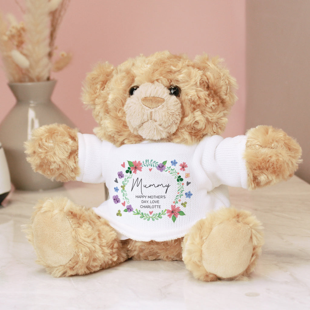 Personalised Floral Teddy Bear - Buy Plush at GiftMasters.co.uk