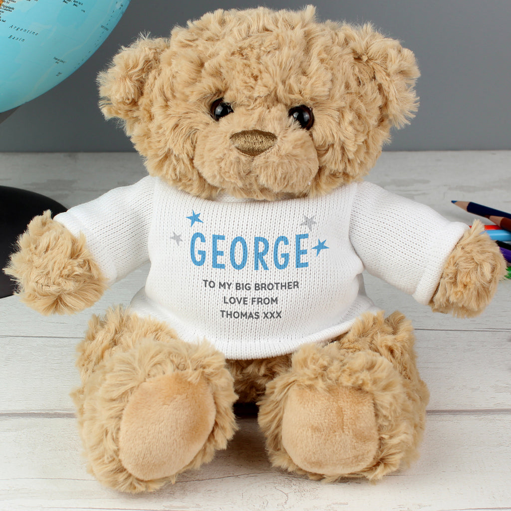 Personalised Blue Name & Message Teddy Bear - Buy Plush at GiftMasters.co.uk