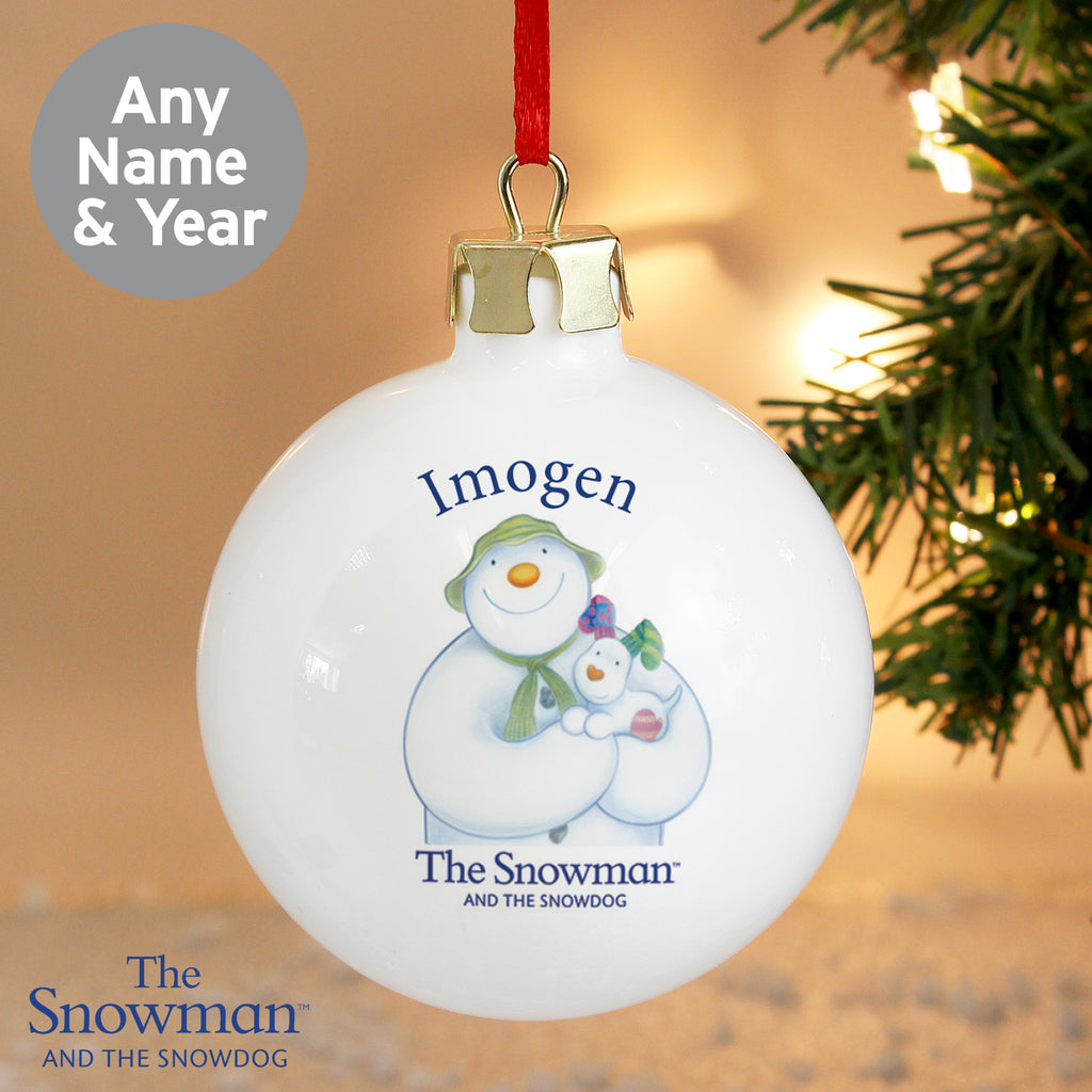 Personalised The Snowman and the Snowdog Bauble - Buy Christmas Decorations at GiftMasters.co.uk