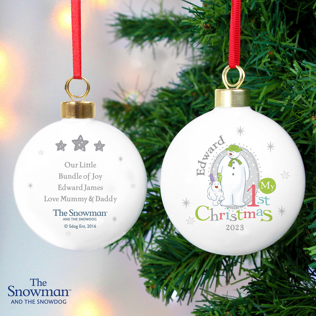 Personalised The Snowman and the Snowdog My 1st Christmas Bauble - Buy Christmas Decorations at GiftMasters.co.uk