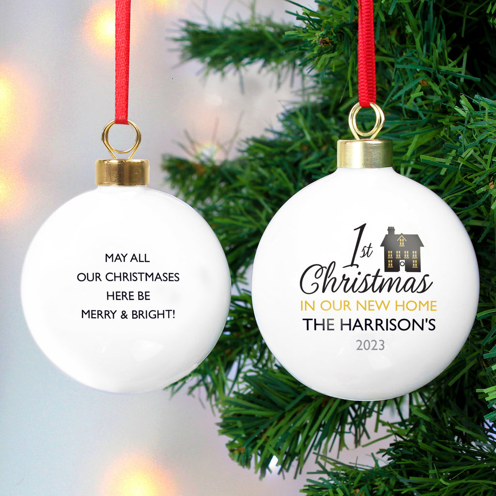 Personalised 1st Christmas in Our New Home Bauble - Buy Christmas Decorations at GiftMasters.co.uk