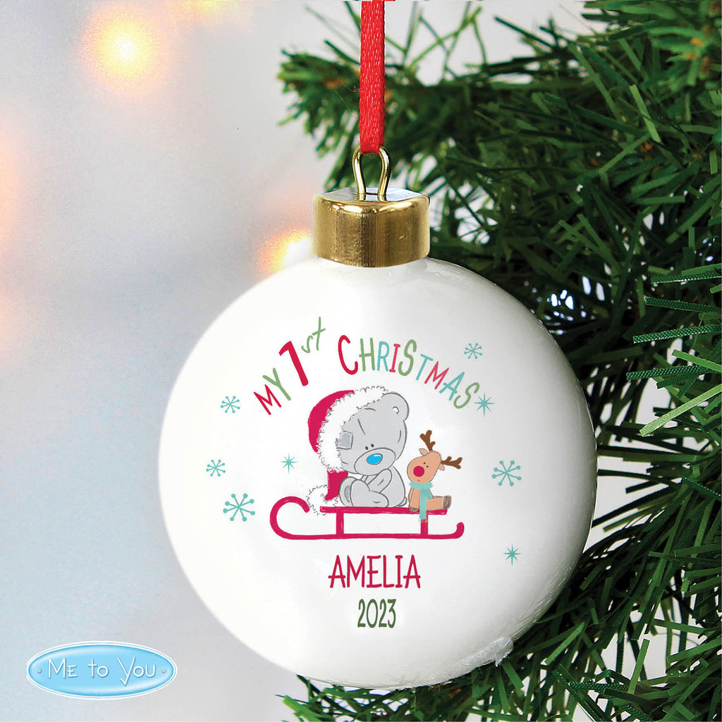 Personalised Tiny Tatty Teddy My 1st Christmas Sleigh Bauble - Buy Christmas Decorations at GiftMasters.co.uk