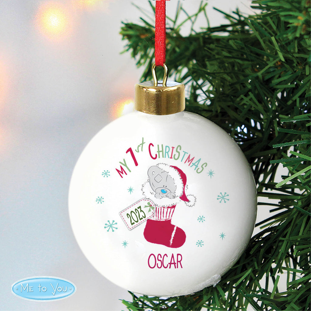 Personalised Tiny Tatty Teddy My 1st Christmas Stocking Bauble - Buy Christmas Decorations at GiftMasters.co.uk