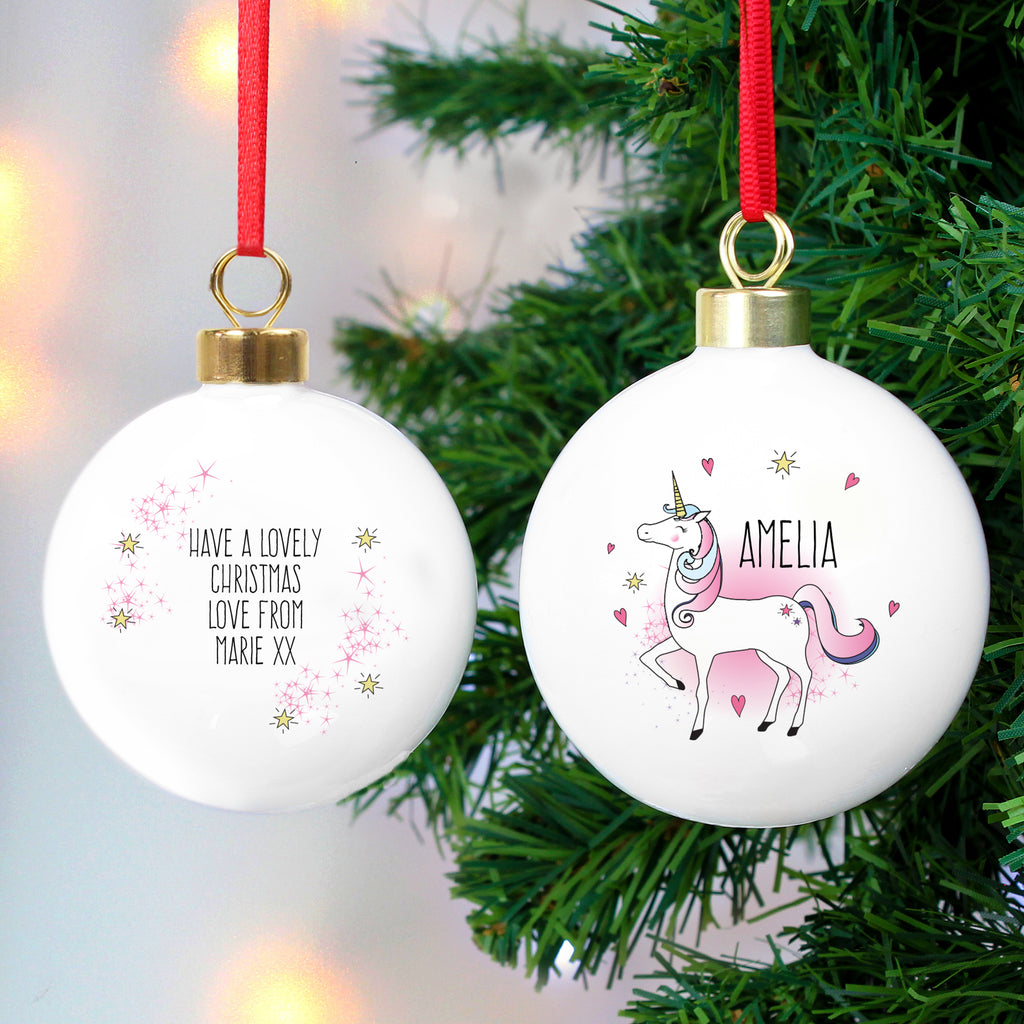 Personalised Unicorn Bauble - Buy Christmas Decorations at GiftMasters.co.uk