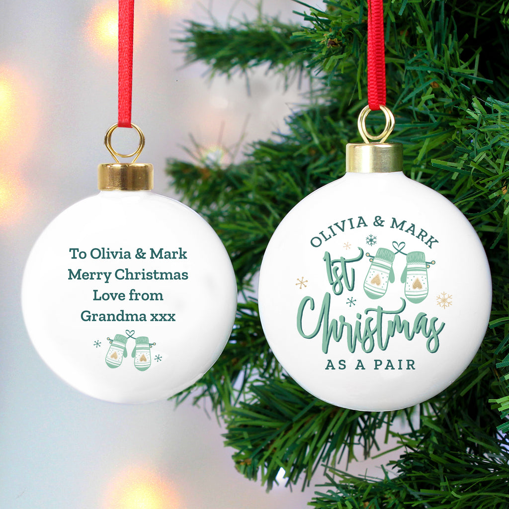 Personalised Couples Christmas Mittens Bauble - Buy Christmas Decorations at GiftMasters.co.uk