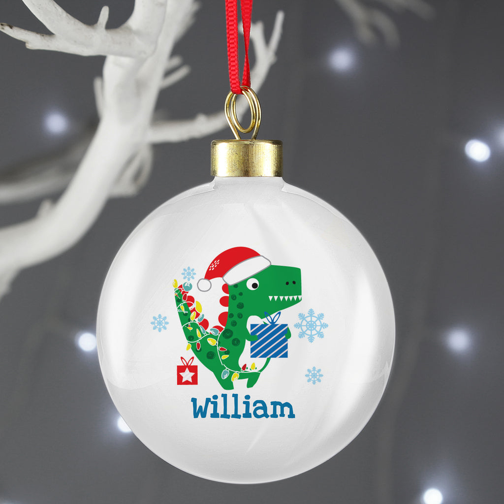Personalised Dinosaur 'Have a Roarsome Christmas' Bauble - Buy Christmas Decorations at GiftMasters.co.uk