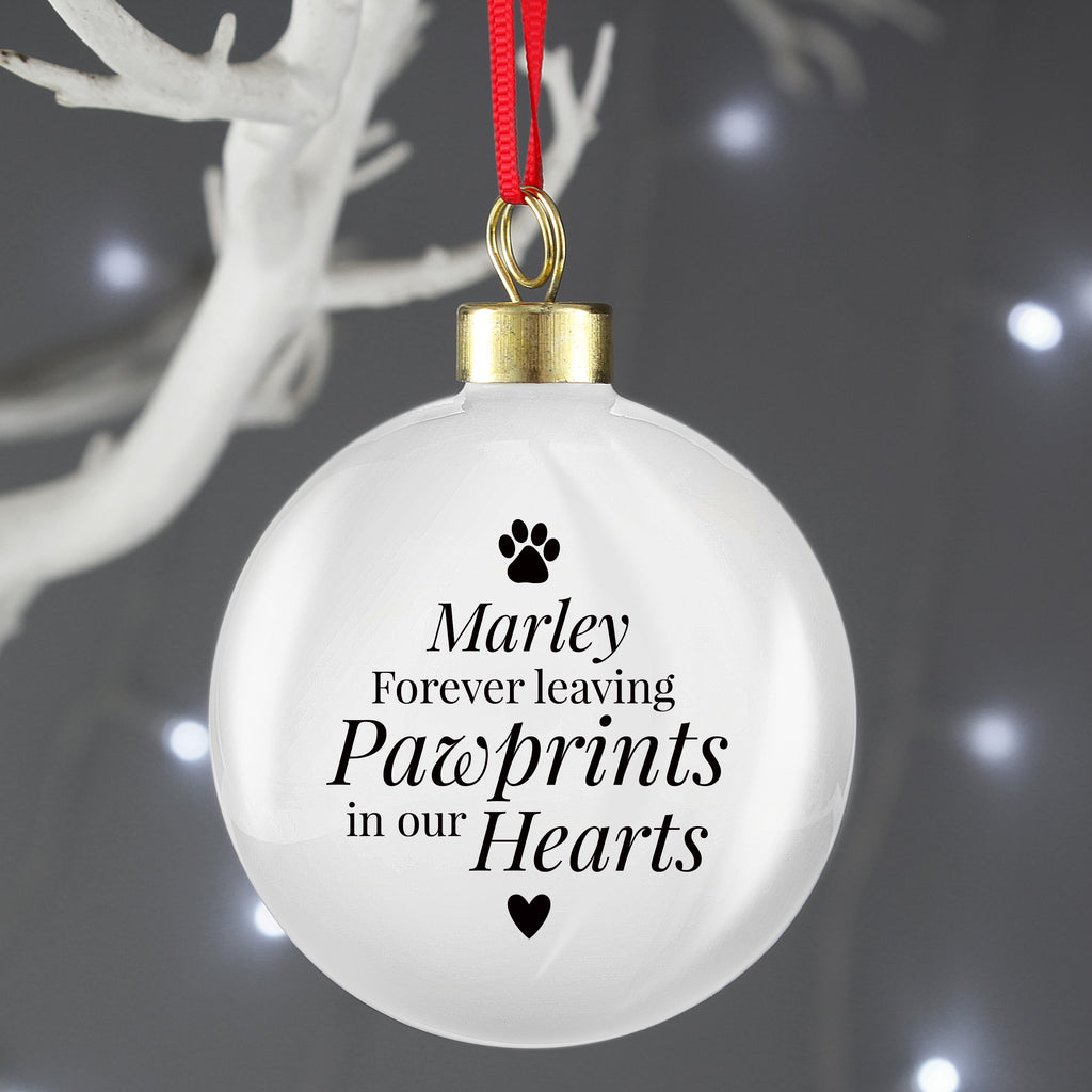 Personalised Pawprints Memorial Bauble - Buy Christmas Decorations at GiftMasters.co.uk
